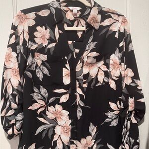 Candie's Black and Pink Floral Blouse